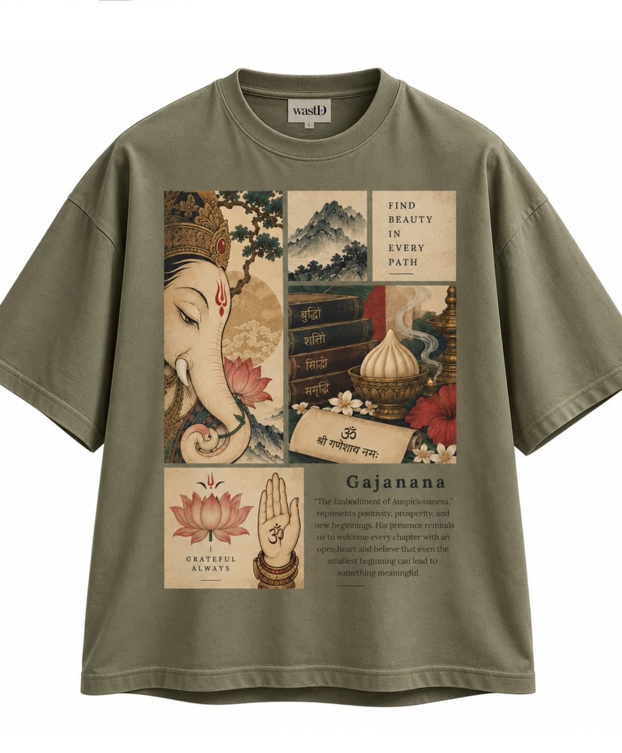 Gajanana Graphic Tee — Green unisex tee, flat